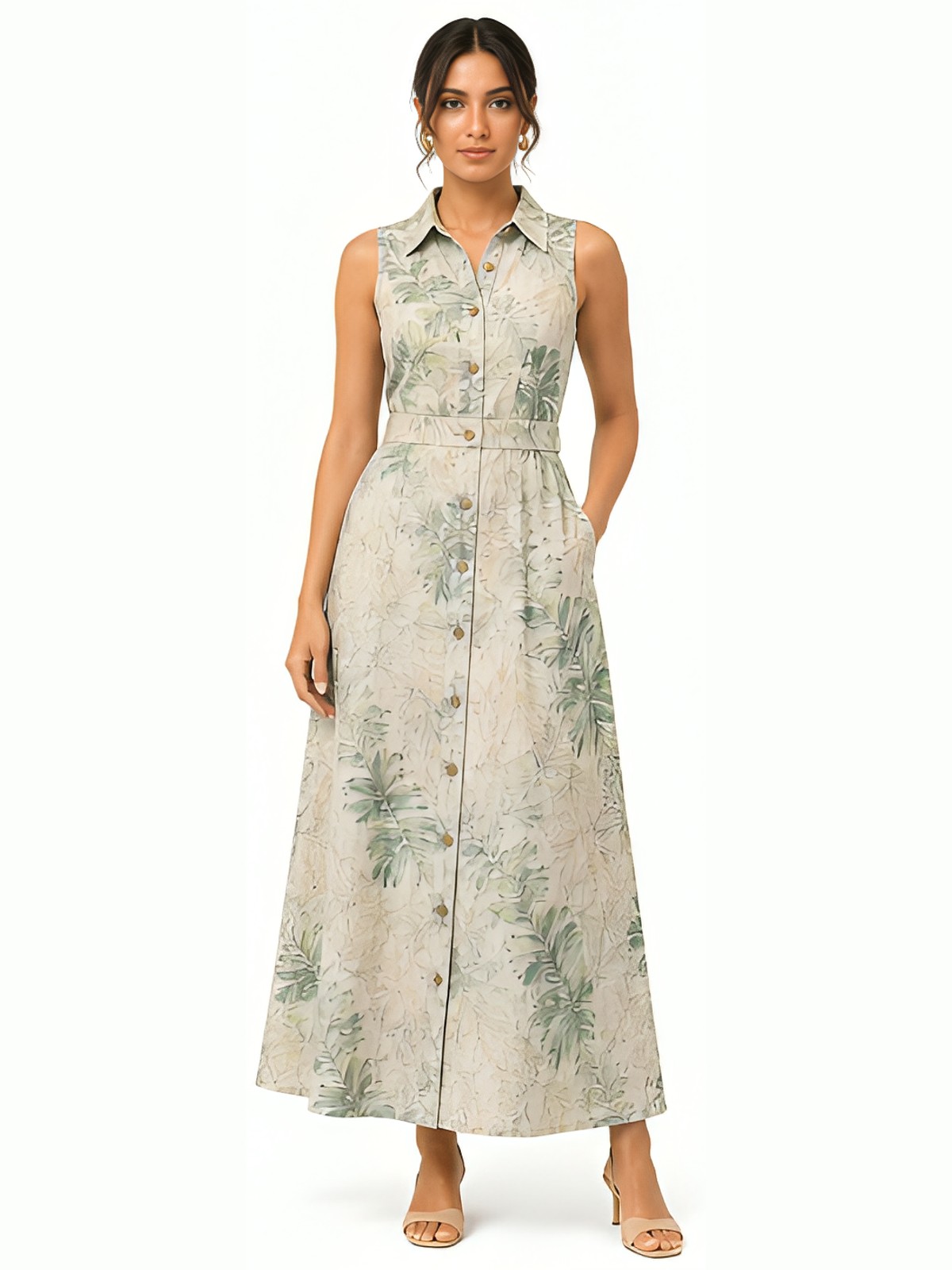 Button-Front Linen Dress