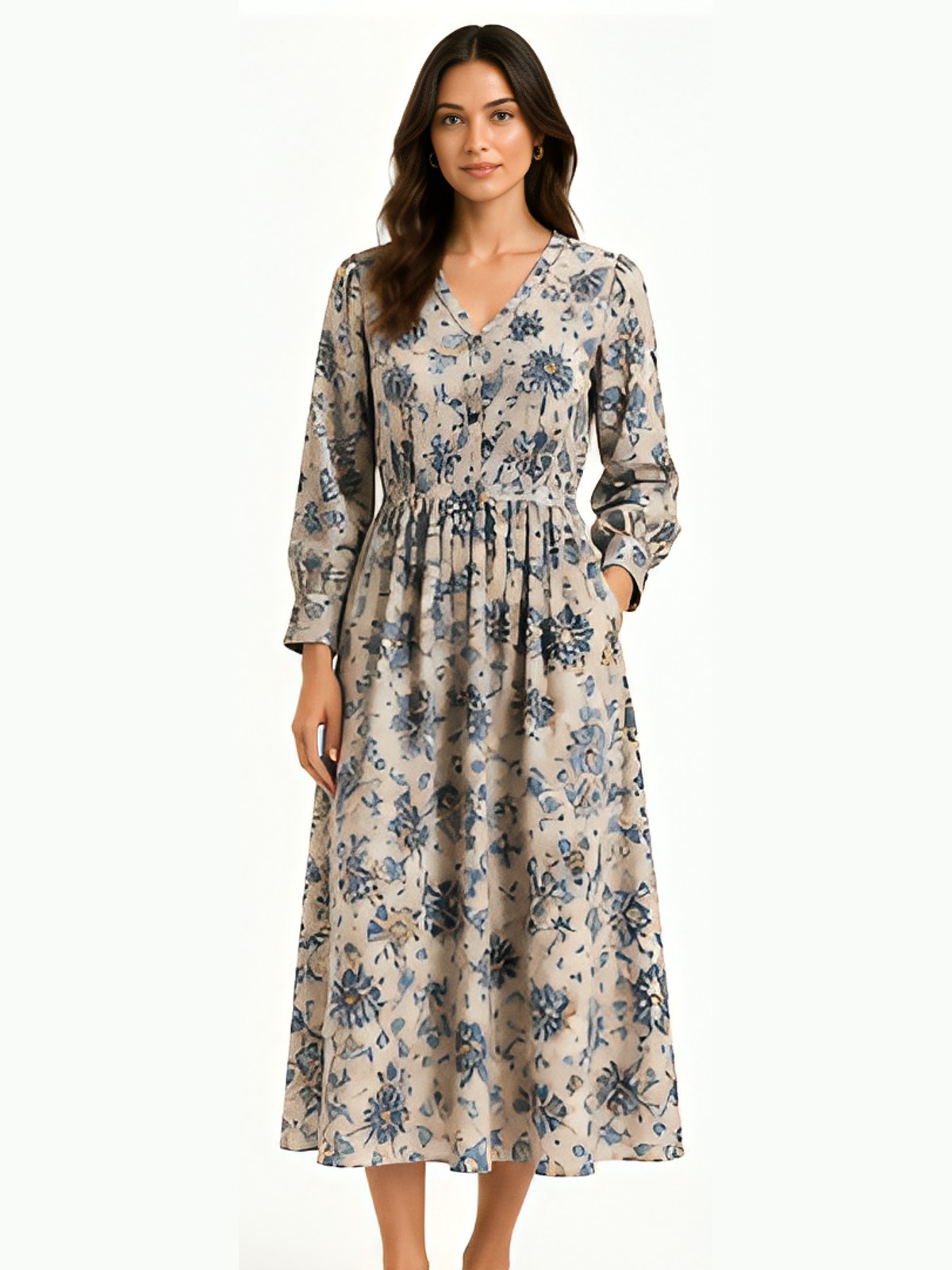 Long-Sleeve Linen Dress